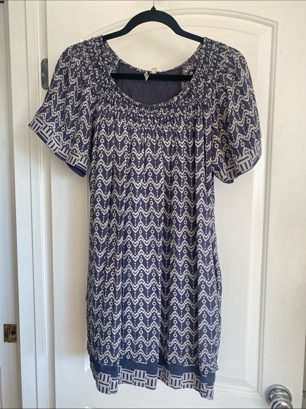 IRO Rapha Silk Mini Dress Geometric Blue and Gray Pockets XS - FLAWS